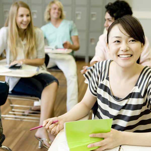 Students studying in classroom